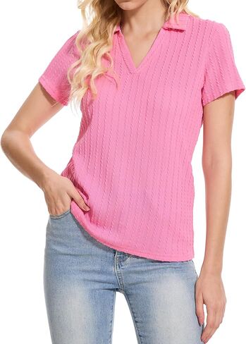 YuKaiChen Women's Polo Shirts Casual Summer Collared Tops Short Sleeve Knit Tops V Neck in Kuwait