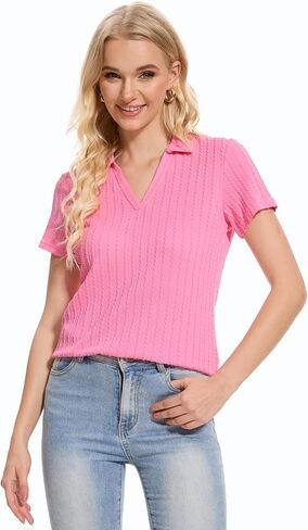 YuKaiChen Women's Polo Shirts Casual Summer Collared Tops Short Sleeve Knit Tops V Neck in Kuwait