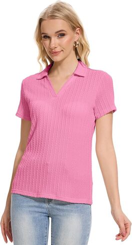 YuKaiChen Women's Polo Shirts Casual Summer Collared Tops Short Sleeve Knit Tops V Neck in Kuwait