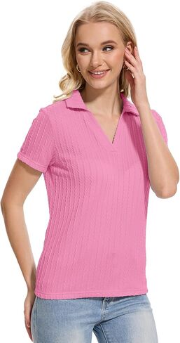 YuKaiChen Women's Polo Shirts Casual Summer Collared Tops Short Sleeve Knit Tops V Neck in Kuwait