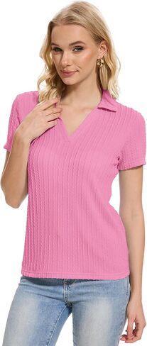 YuKaiChen Women's Polo Shirts Casual Summer Collared Tops Short Sleeve Knit Tops V Neck in Kuwait