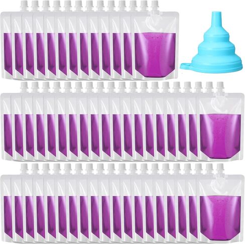Patelai 300 Pieces Plastic Liquid Pouch Reusable Juice Pouches Travel Water Pouch Leak Proof Bags Bulk with Collapsible Silicone Funnel for Travel Outdoor (8 oz) in Saudi Arabia