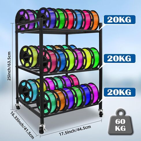3D Printer Filament Storage Rack, 360°Rolling Filament Spool Holders Racks with Wheels, Heavy Duty Metal Shelf for PLA/ABS/TPU,Filaments Organzied for 3D Printing in Kuwait