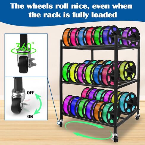 3D Printer Filament Storage Rack, 360°Rolling Filament Spool Holders Racks with Wheels, Heavy Duty Metal Shelf for PLA/ABS/TPU,Filaments Organzied for 3D Printing in Kuwait