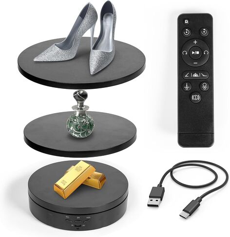 Remote control Motorized Rotating Display stand - 360° Electric Rotating Platform | 3-in-1 Sizes - 5.74", 7.08" and 8.66" Replacement Covers - Rechargeable Turn Table - Live Streaming & Photography in Saudi Arabia