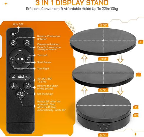 Remote control Motorized Rotating Display stand - 360° Electric Rotating Platform | 3-in-1 Sizes - 5.74", 7.08" and 8.66" Replacement Covers - Rechargeable Turn Table - Live Streaming & Photography in Saudi Arabia
