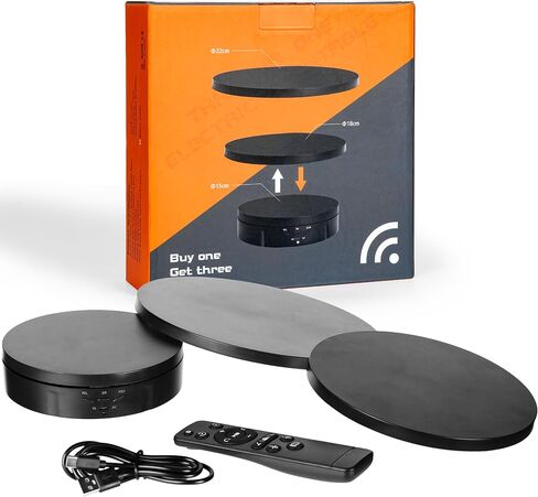 Remote control Motorized Rotating Display stand - 360° Electric Rotating Platform | 3-in-1 Sizes - 5.74", 7.08" and 8.66" Replacement Covers - Rechargeable Turn Table - Live Streaming & Photography in Saudi Arabia