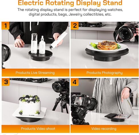 Remote control Motorized Rotating Display stand - 360° Electric Rotating Platform | 3-in-1 Sizes - 5.74", 7.08" and 8.66" Replacement Covers - Rechargeable Turn Table - Live Streaming & Photography in Saudi Arabia
