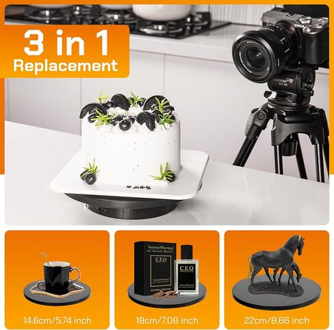 Remote control Motorized Rotating Display stand - 360° Electric Rotating Platform | 3-in-1 Sizes - 5.74", 7.08" and 8.66" Replacement Covers - Rechargeable Turn Table - Live Streaming & Photography in Saudi Arabia
