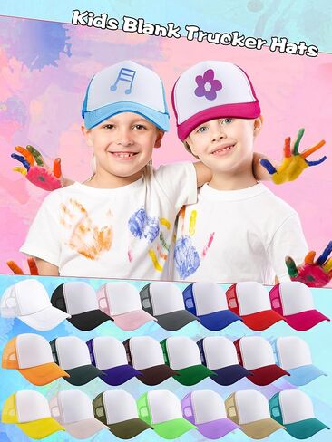 28 PCS Child Champation Trucker Hats فارغة شاحنة CAP قابلة للتعديل شبكة البيسبول قبعة DIY البيسبول قبعة للأطفال الصيف in Kuwait