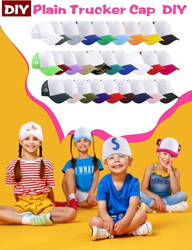 28 PCS Child Champation Trucker Hats فارغة شاحنة CAP قابلة للتعديل شبكة البيسبول قبعة DIY البيسبول قبعة للأطفال الصيف in Kuwait