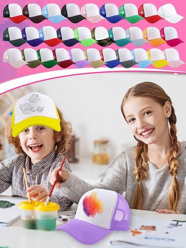 28 PCS Child Champation Trucker Hats فارغة شاحنة CAP قابلة للتعديل شبكة البيسبول قبعة DIY البيسبول قبعة للأطفال الصيف in Kuwait