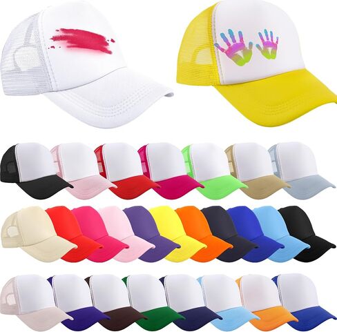 28 PCS Child Champation Trucker Hats فارغة شاحنة CAP قابلة للتعديل شبكة البيسبول قبعة DIY البيسبول قبعة للأطفال الصيف in Kuwait