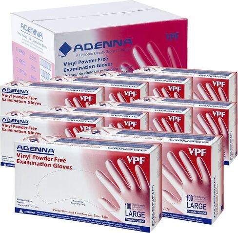 Adenna VPF236 VPF 3.5 mil Vinyl Powder Free Exam Gloves (Translucent, Large) Box of 100 in Saudi Arabia