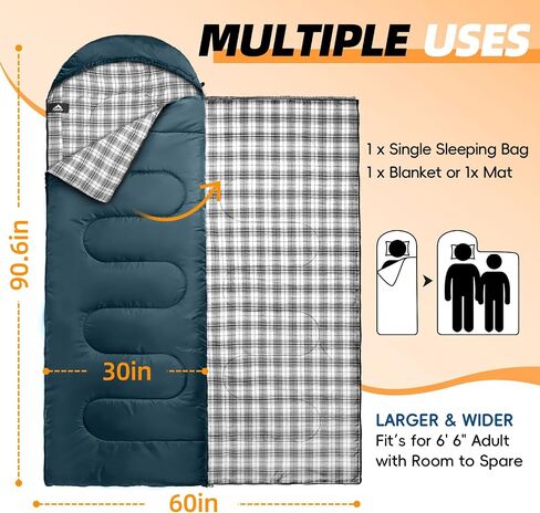 MEREZA Flannel Sleeping Bag for Adults XL, Large Wide Sleeping Bags for Camping Mens Warm Cotton Sleeping Bag 4 Season Warm & Cool Weather in Saudi Arabia
