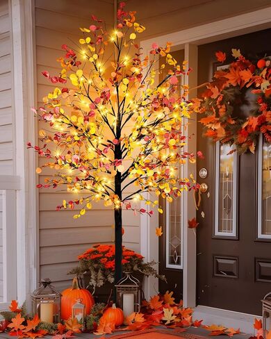 Krissing 3 Pack Light Up Fall Tree, 4Ft, 5Ft, 6Ft Artificial Lighted Fall Maple Tree with Lights Fake Autumn Maple Tree for Fall Home Indoor Outdoor Thanksgiving Fall Decor in Saudi Arabia