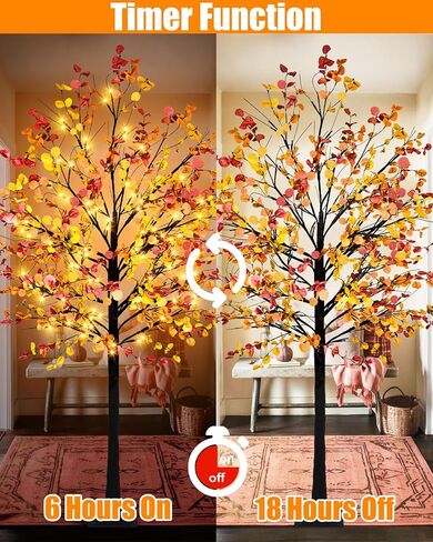 Krissing 3 Pack Light Up Fall Tree, 4Ft, 5Ft, 6Ft Artificial Lighted Fall Maple Tree with Lights Fake Autumn Maple Tree for Fall Home Indoor Outdoor Thanksgiving Fall Decor in Saudi Arabia