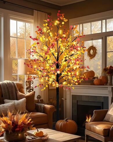Krissing 3 Pack Light Up Fall Tree, 4Ft, 5Ft, 6Ft Artificial Lighted Fall Maple Tree with Lights Fake Autumn Maple Tree for Fall Home Indoor Outdoor Thanksgiving Fall Decor in Saudi Arabia