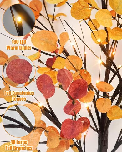 Krissing 3 Pack Light Up Fall Tree, 4Ft, 5Ft, 6Ft Artificial Lighted Fall Maple Tree with Lights Fake Autumn Maple Tree for Fall Home Indoor Outdoor Thanksgiving Fall Decor in Saudi Arabia