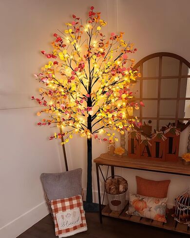 Krissing 3 Pack Light Up Fall Tree, 4Ft, 5Ft, 6Ft Artificial Lighted Fall Maple Tree with Lights Fake Autumn Maple Tree for Fall Home Indoor Outdoor Thanksgiving Fall Decor in Saudi Arabia