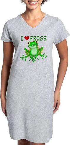 Cafepress I Love (Heart) Frogs Nightshirt ، قميص Pajama الطويل الناعم ، القطن PJS/Pajamas in Kuwait