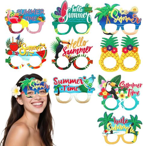 Wecoe 9pcs Hawaiian Party Glasses Beach Party Eyewear Felt Print Party Glasses - Summer Pool Beach Luau Party Sunglasses Tropical Decor in Saudi Arabia