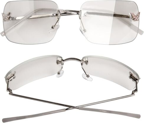 Rectangle Y2k Sunglasses for Women Cute Rimless Clear Frameless Tinted Lens 2000S Trendy Shades Butterfly Glasses in Kuwait