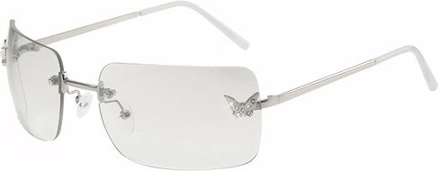 Rectangle Y2k Sunglasses for Women Cute Rimless Clear Frameless Tinted Lens 2000S Trendy Shades Butterfly Glasses in Kuwait