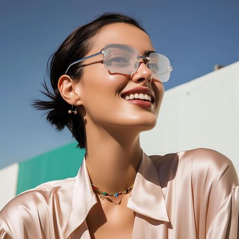Rectangle Y2k Sunglasses for Women Cute Rimless Clear Frameless Tinted Lens 2000S Trendy Shades Butterfly Glasses in Kuwait