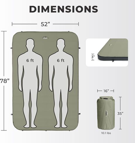 CORE Self Inflating Camping Bed | Perfect Blow Up Mattress for Travel Car Camping & Outdoor Use | Air & Foam Filled Inflatable Sleeping Pad for Adults in Saudi Arabia