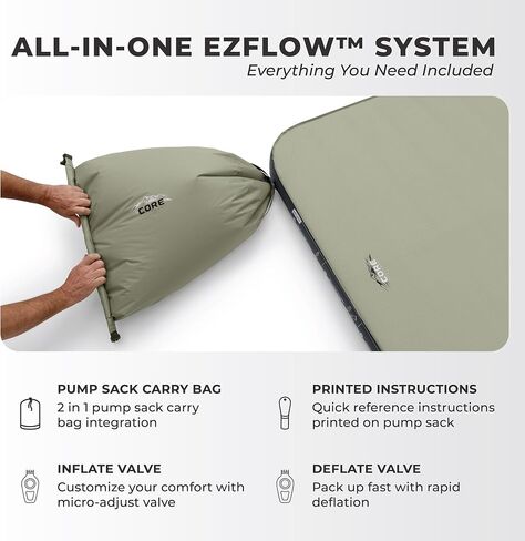 CORE Self Inflating Camping Bed | Perfect Blow Up Mattress for Travel Car Camping & Outdoor Use | Air & Foam Filled Inflatable Sleeping Pad for Adults in Saudi Arabia
