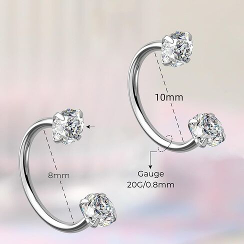 chenle 2PCS 316L Stainless Steel Horseshoe Nose Rings – 18G Threadless Push Pin Hoops for Septum, Lip, Eyebrow, Helix & Daith Piercing (8mm & 10mm) in Saudi Arabia