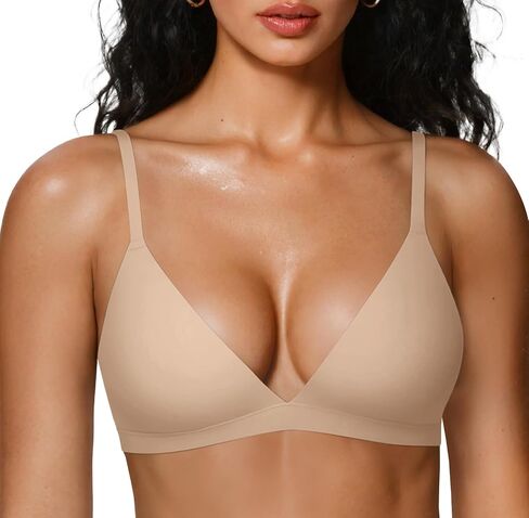 OEAK Womens Comfortable Triangle Bras No Underwire Sexy Plunge Unlined Bralette Pull On Bra Seamless Everyday Tshirt Bras in Saudi Arabia