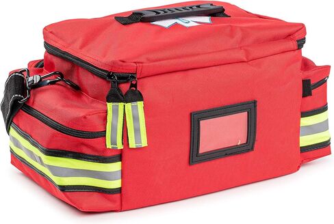 Scherber First Responder Fully-Stocked Professional Essentials EMT/EMS Trauma Kit | HSA/FSA Approved | Reflective Bag w/8 Zippered Pockets & Compartments & 200+ First Aid Supplies - Red in Kuwait