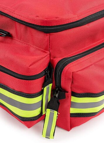 Scherber First Responder Fully-Stocked Professional Essentials EMT/EMS Trauma Kit | HSA/FSA Approved | Reflective Bag w/8 Zippered Pockets & Compartments & 200+ First Aid Supplies - Red in Kuwait