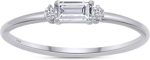 SAVEARTH DIAMONDS 14k Solid Gold Baguette And Round Cut Lab Grown Diamond Engagement Promise Rings | Dainty Stacking Rings For Women Valentine's Day Gifts in Saudi Arabia
