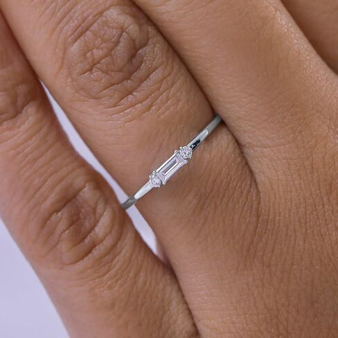 SAVEARTH DIAMONDS 14k Solid Gold Baguette And Round Cut Lab Grown Diamond Engagement Promise Rings | Dainty Stacking Rings For Women Valentine's Day Gifts in Saudi Arabia