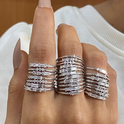 SAVEARTH DIAMONDS 14k Solid Gold Baguette And Round Cut Lab Grown Diamond Engagement Promise Rings | Dainty Stacking Rings For Women Valentine's Day Gifts in Saudi Arabia