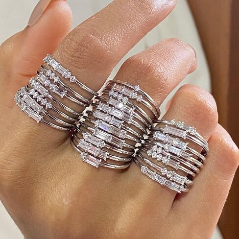 SAVEARTH DIAMONDS 14k Solid Gold Baguette And Round Cut Lab Grown Diamond Engagement Promise Rings | Dainty Stacking Rings For Women Valentine's Day Gifts in Saudi Arabia