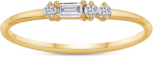 SAVEARTH DIAMONDS 14k Solid Gold Baguette And Round Cut Lab Grown Diamond Engagement Promise Rings | Dainty Stacking Rings For Women Valentine's Day Gifts in Saudi Arabia