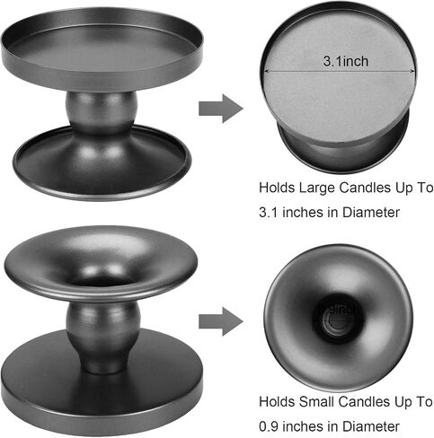 Table Gold Candle Holders – Set of 2 | Reversible Metal Candle Stand for Pillar & Taper Candles | Stylish Tabletop Candle Tray for Home Décor, Weddings & Special Occasions (Gold) in Saudi Arabia