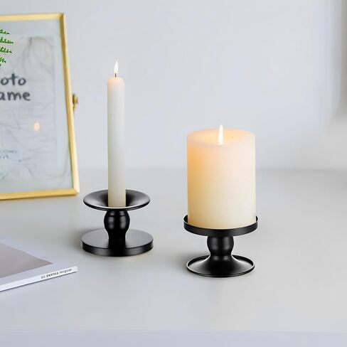Table Gold Candle Holders – Set of 2 | Reversible Metal Candle Stand for Pillar & Taper Candles | Stylish Tabletop Candle Tray for Home Décor, Weddings & Special Occasions (Gold) in Saudi Arabia