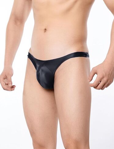 SEAUR Men's Sexy See Through Thong Underwear Bulge Pouch Glossy Bikini Breifs Shiny Low Rise G-String Undies in Saudi Arabia