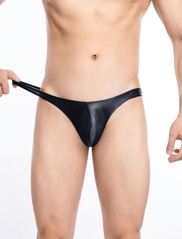 SEAUR Men's Sexy See Through Thong Underwear Bulge Pouch Glossy Bikini Breifs Shiny Low Rise G-String Undies in Saudi Arabia