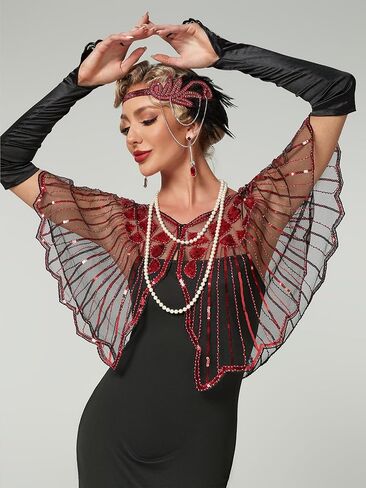 Women's 1920s Shawl Wraps,Sequin Flapper Evening Shawls for women Gatsby Accessories for Harlem Night in Kuwait