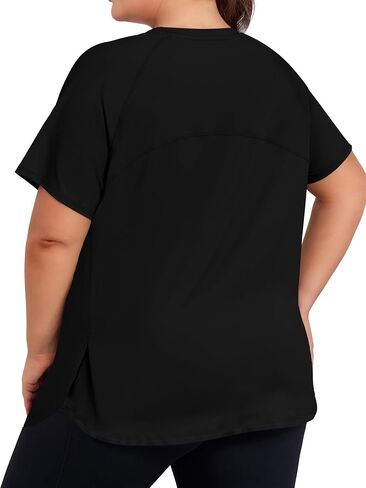 Cootry Plus Tops Size Oction Tops for Women Short Sleeve Thortic Thirts Treasable Running Yoga Gym Tee مع شقوق جانبية in Kuwait