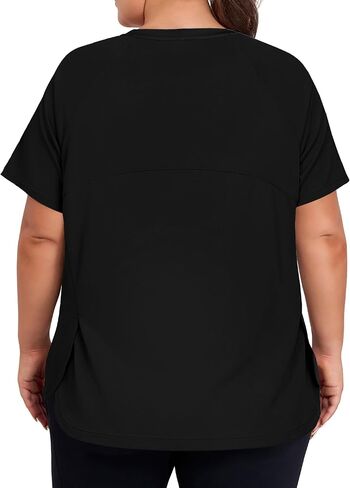 Cootry Plus Tops Size Oction Tops for Women Short Sleeve Thortic Thirts Treasable Running Yoga Gym Tee مع شقوق جانبية in Kuwait