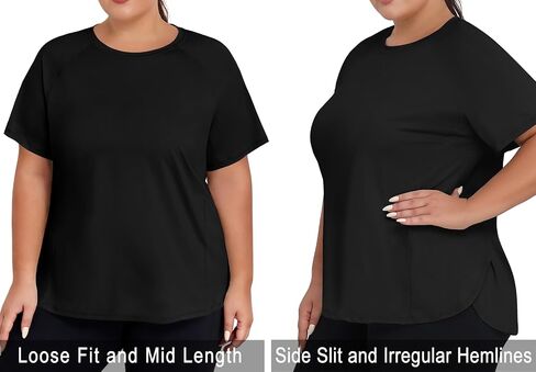 Cootry Plus Tops Size Oction Tops for Women Short Sleeve Thortic Thirts Treasable Running Yoga Gym Tee مع شقوق جانبية in Kuwait