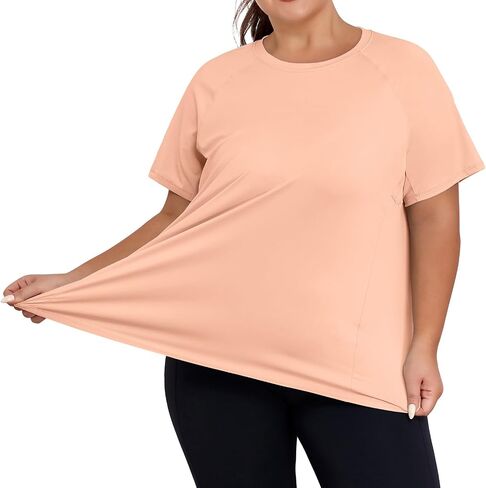 Cootry Plus Tops Size Oction Tops for Women Short Sleeve Thortic Thirts Treasable Running Yoga Gym Tee مع شقوق جانبية in Kuwait