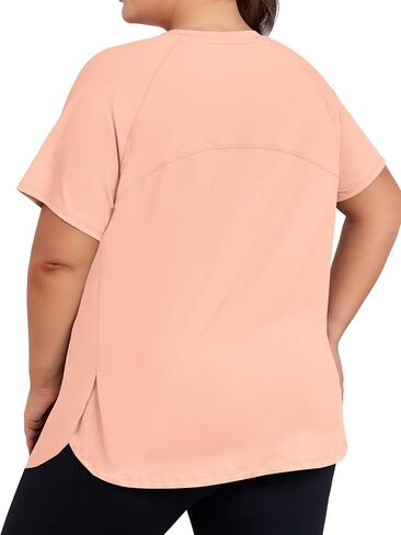 Cootry Plus Tops Size Oction Tops for Women Short Sleeve Thortic Thirts Treasable Running Yoga Gym Tee مع شقوق جانبية in Kuwait